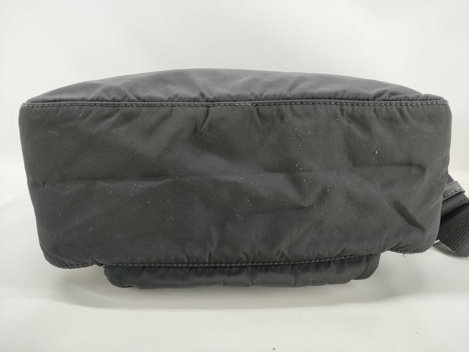 PRADA Nylon Tessuto Triangle Plate Shoulder Bag with Silver Hardware, Black