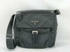 PRADA Nylon Tessuto Triangle Plate Shoulder Bag with Silver Hardware, Black
