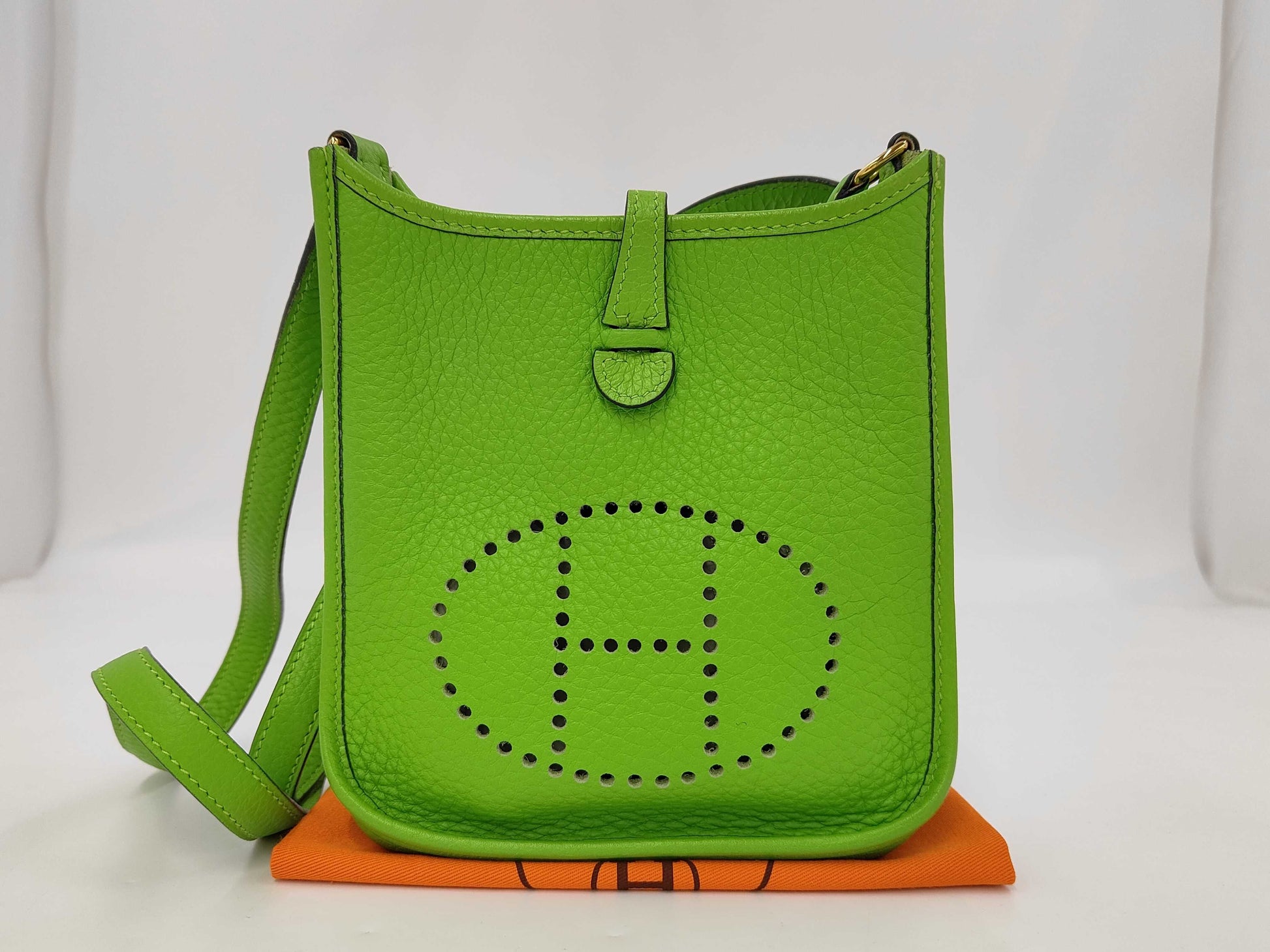 HERMES Bag Evelyn TPM Green Tryon Clemence GD Fittings □G Engraved Shoulder Bag