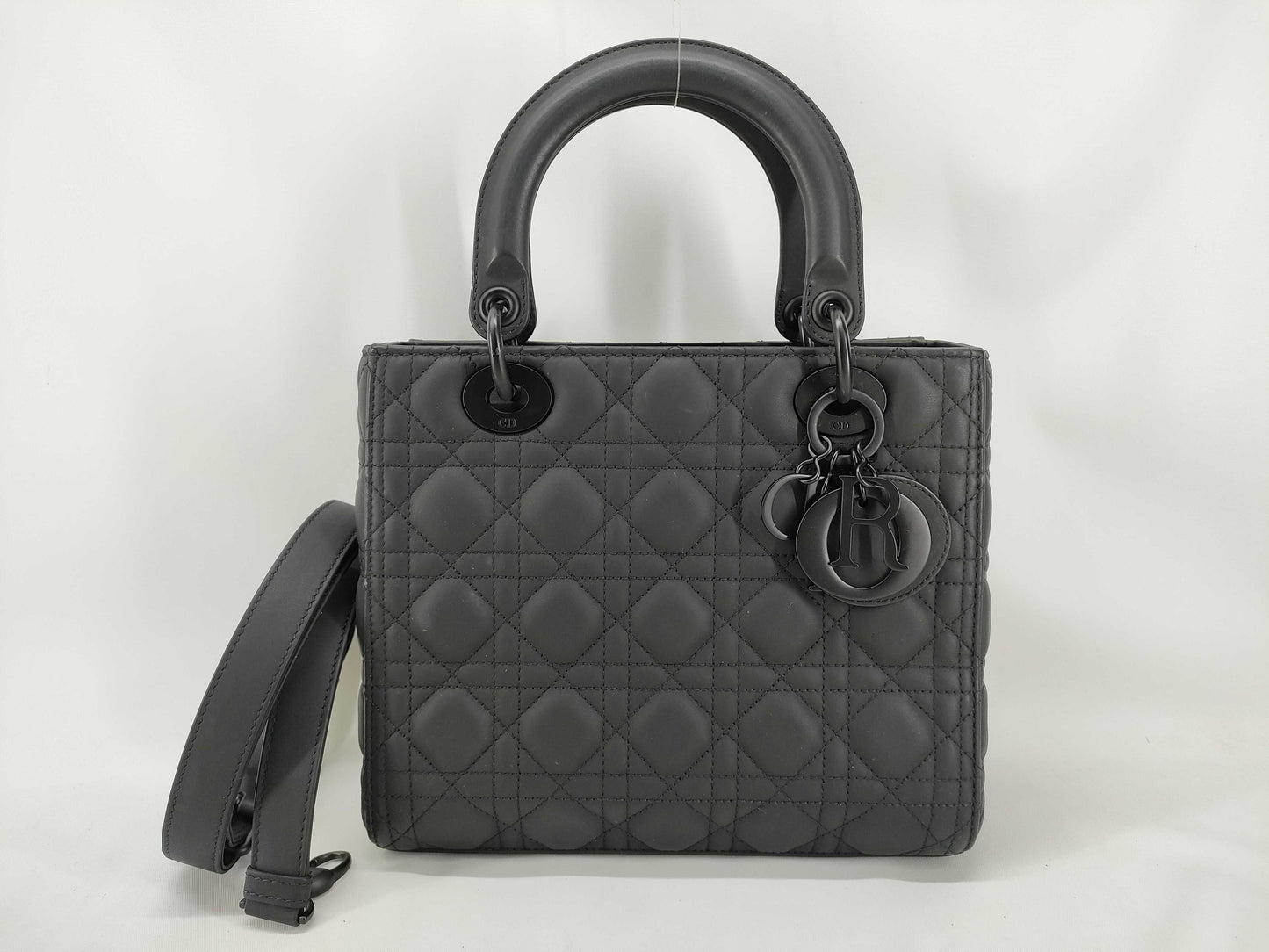Dior Lady Dior Lady Dior Matte Black Mini 2-Way Handbag Lambskin Cannage Accessories: Shoulder Strap Handbag