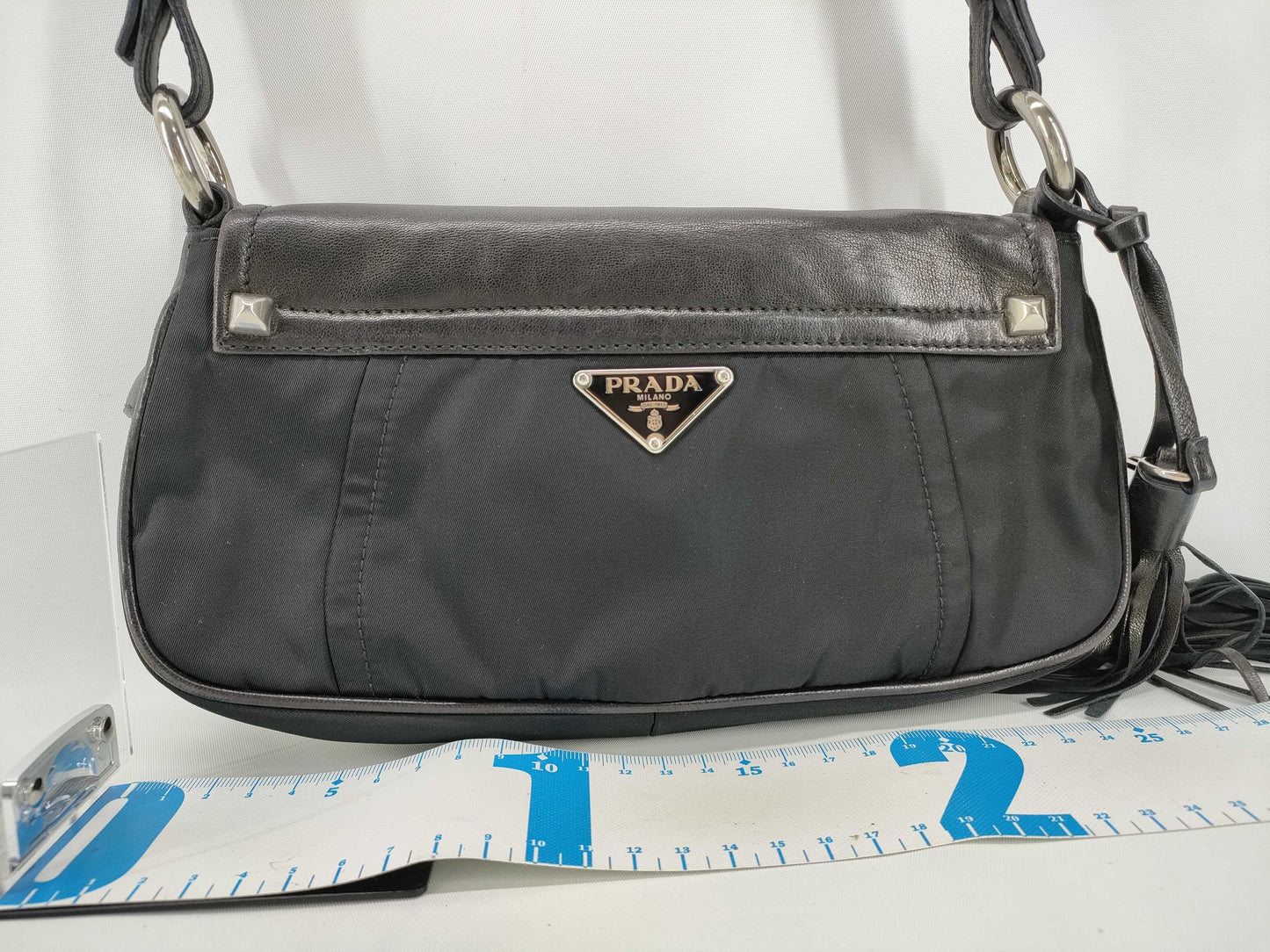 PRADA Nylon Prada BR2626 Fringe Tassel Handbag Nappa Leather x Tesuto Nero [Black] Handbag