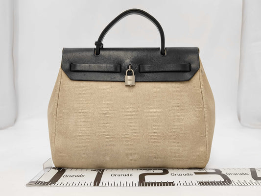 HERMES Ale Bag PM □D Engraving 2000 Toile Ash Toileau Officier Natural Black Accessories: Replacement Bag Cadena Key 2 Crochet Glove Holder Shoulder Bag