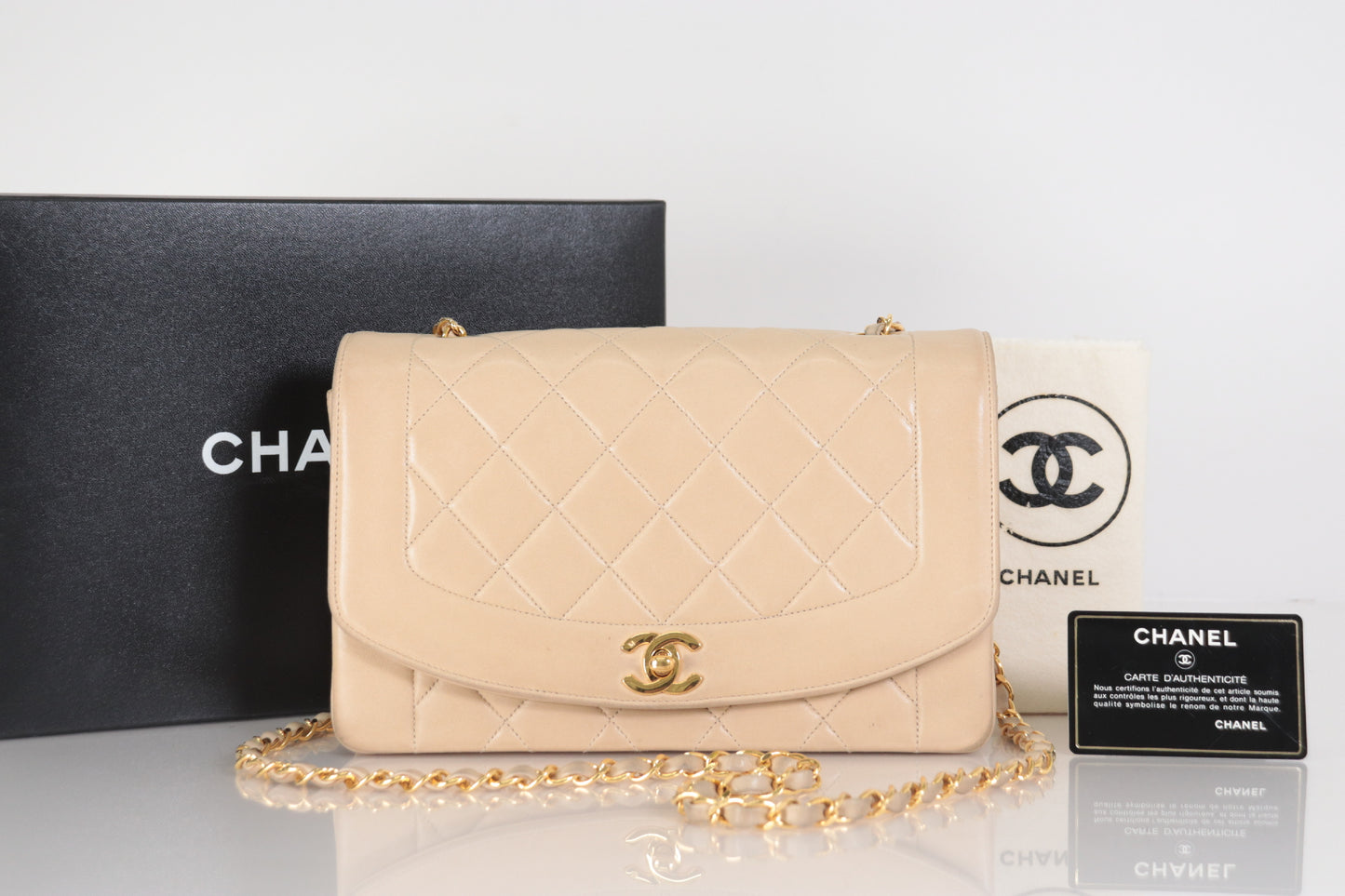 CHANEL Diana 25 Lam 2nd Beige Shoulder Bag