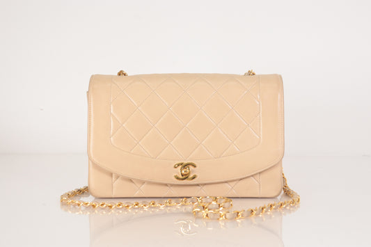 CHANEL Diana 25 Lam 2nd Beige Shoulder Bag