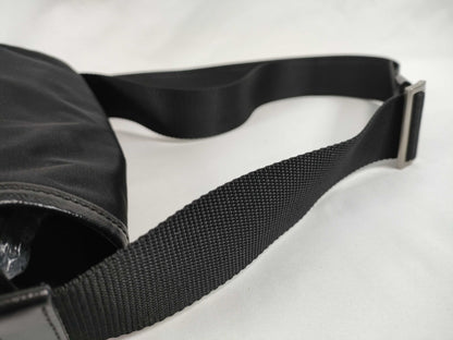 PRADA Nylon Nylon Black Triangle Logo Plate with White Tag Zipper: OPTI Shoulder Bag