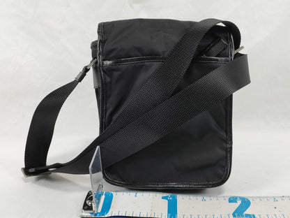 PRADA Nylon Nylon Black Triangle Logo Plate with White Tag Zipper: OPTI Shoulder Bag