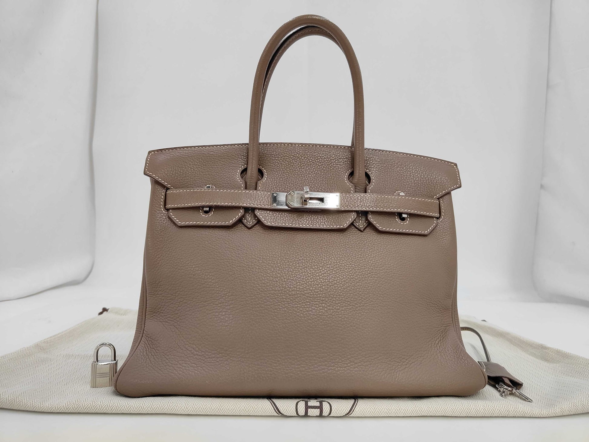 HERMES Birkin 30 Etoupe Handbag with K Stamp