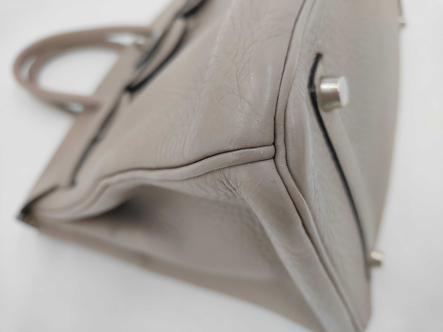 HERMES Birkin 35 Tourtiere Gray Handbag with E Stamp and Silver Hardware