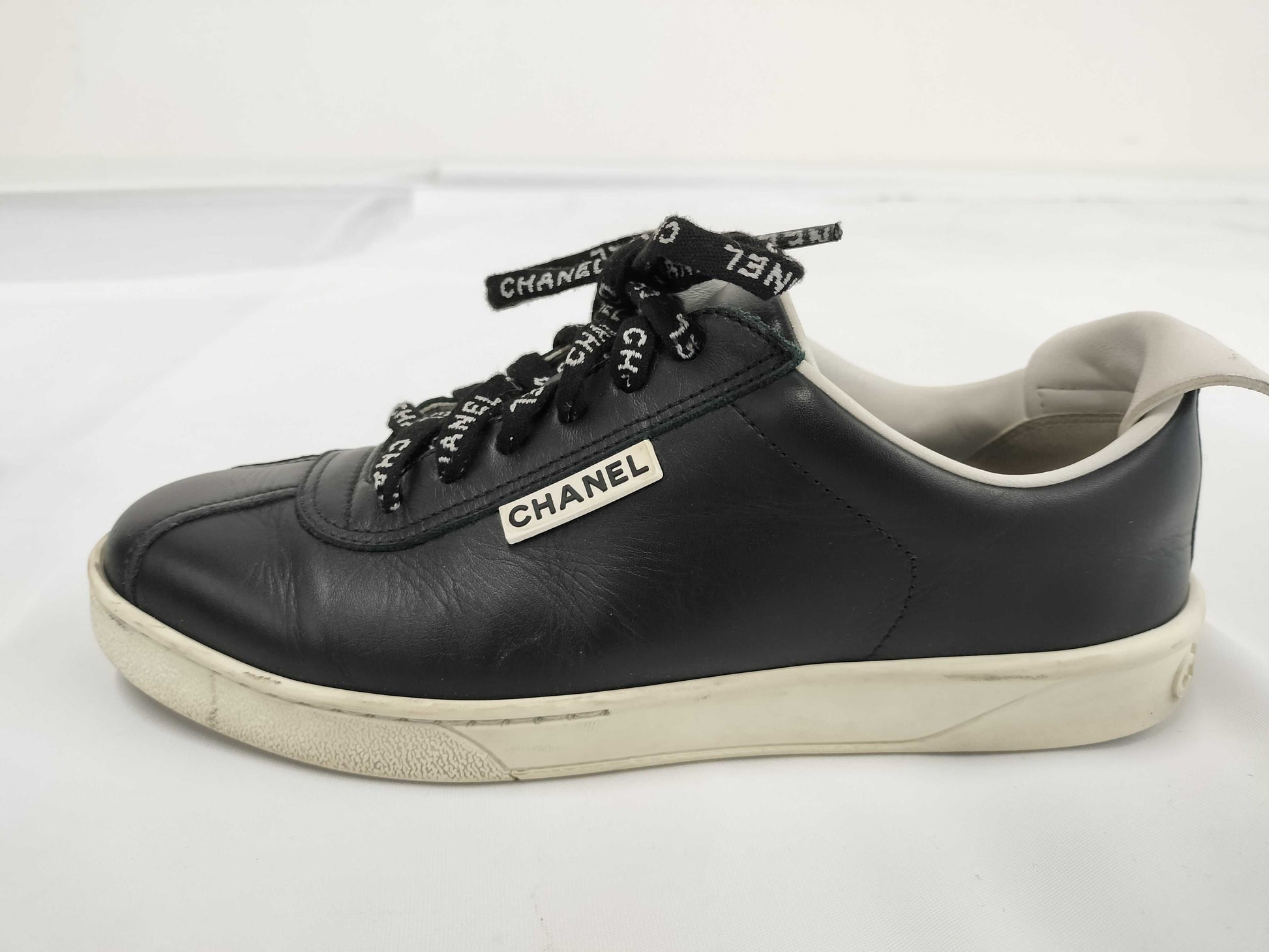 CHANEL Coco Mark Leather Sneakers 37 Women's Black x White G34085 Sneakers