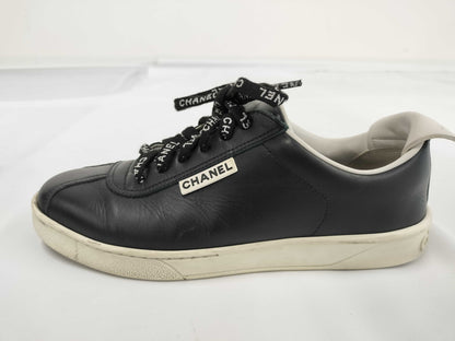 CHANEL Coco Mark Leather Sneakers 37 Women's Black x White G34085 Sneakers
