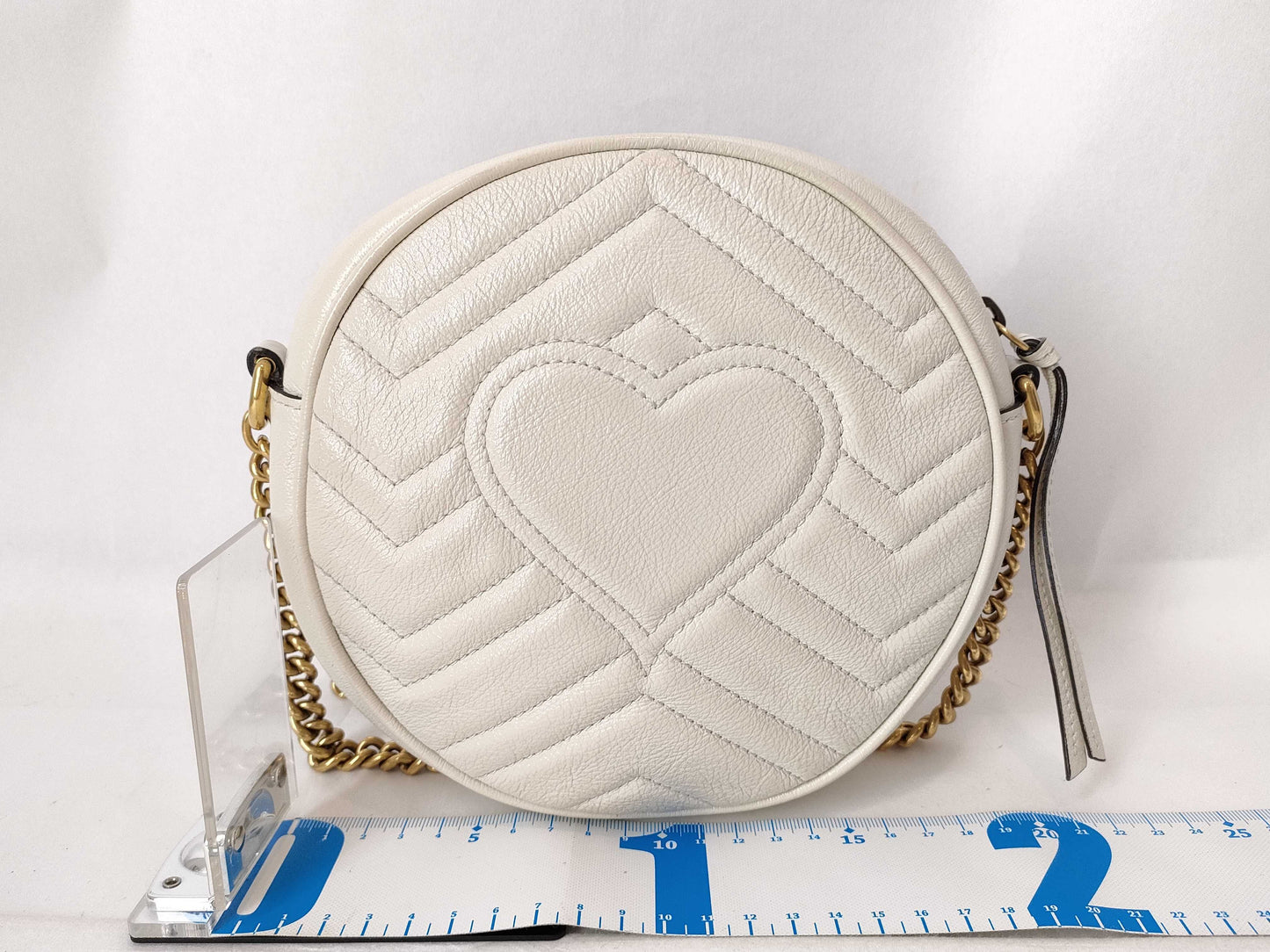 GUCCI GG Marmont Round Chain Shoulder Bag in Ivory Leather 