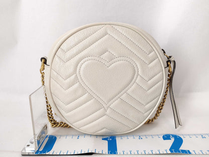 GUCCI GG Marmont Round Chain Shoulder Bag in Ivory Leather 