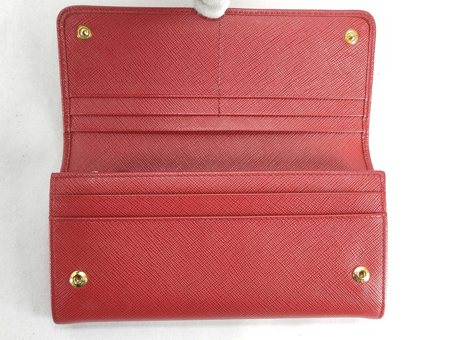 PRADA Prada Logo Plate Long Wallet Leather Red Wallet
