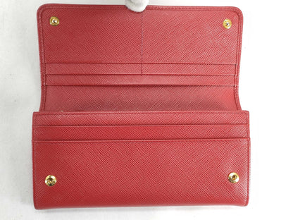 PRADA Prada Logo Plate Long Wallet Leather Red Wallet
