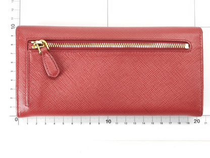 PRADA Prada Logo Plate Long Wallet Leather Red Wallet