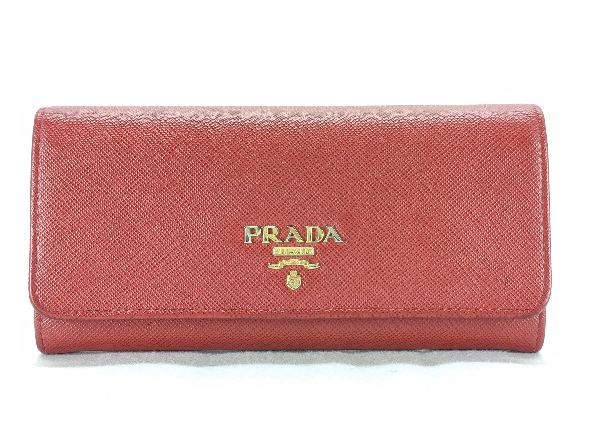 PRADA Prada Logo Plate Long Wallet Leather Red Wallet