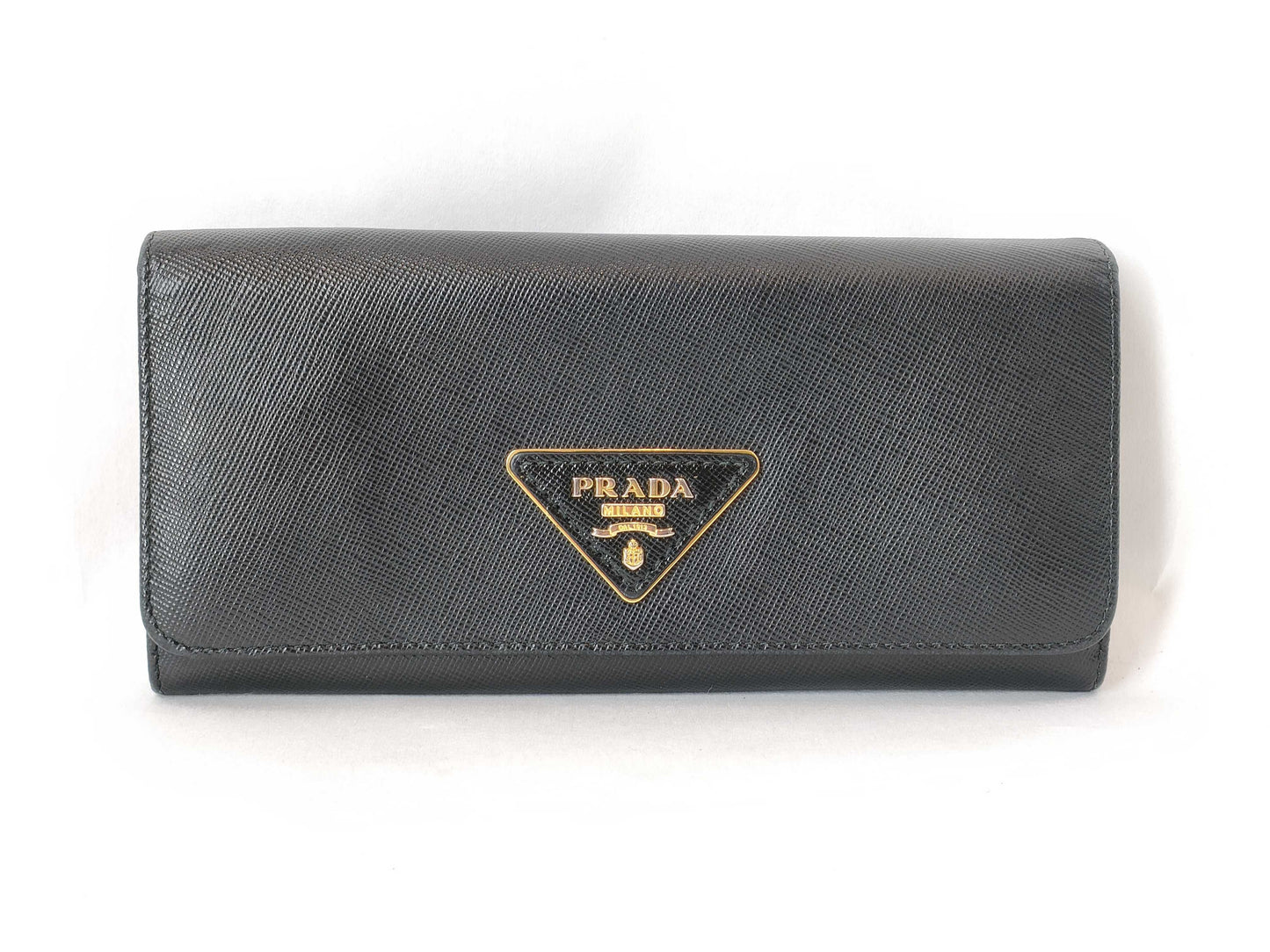 PRADA Prada Triangle Logo Plate Long Wallet Leather Black Wallet