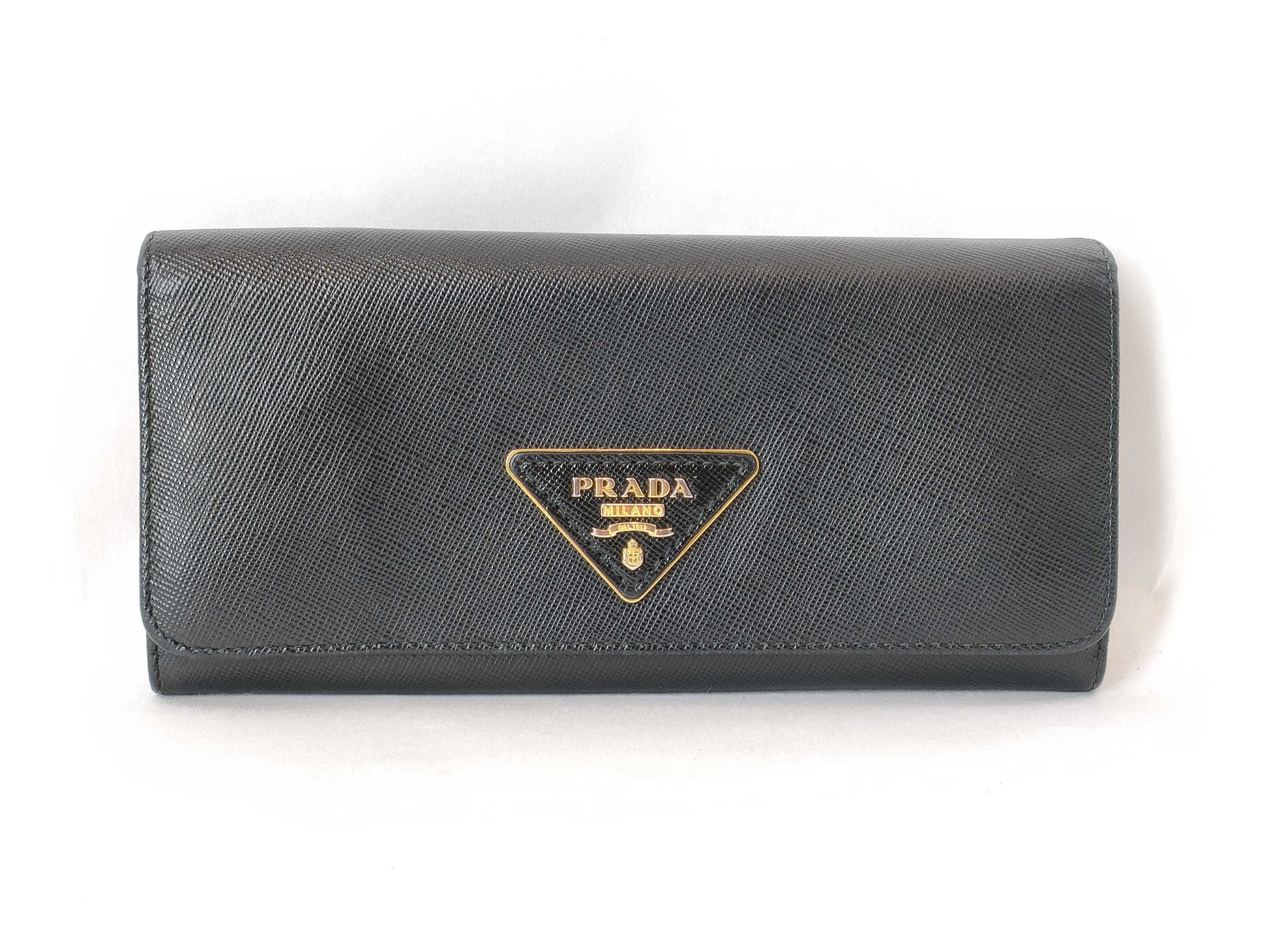 PRADA Prada Triangle Logo Plate Long Wallet Leather Black Wallet
