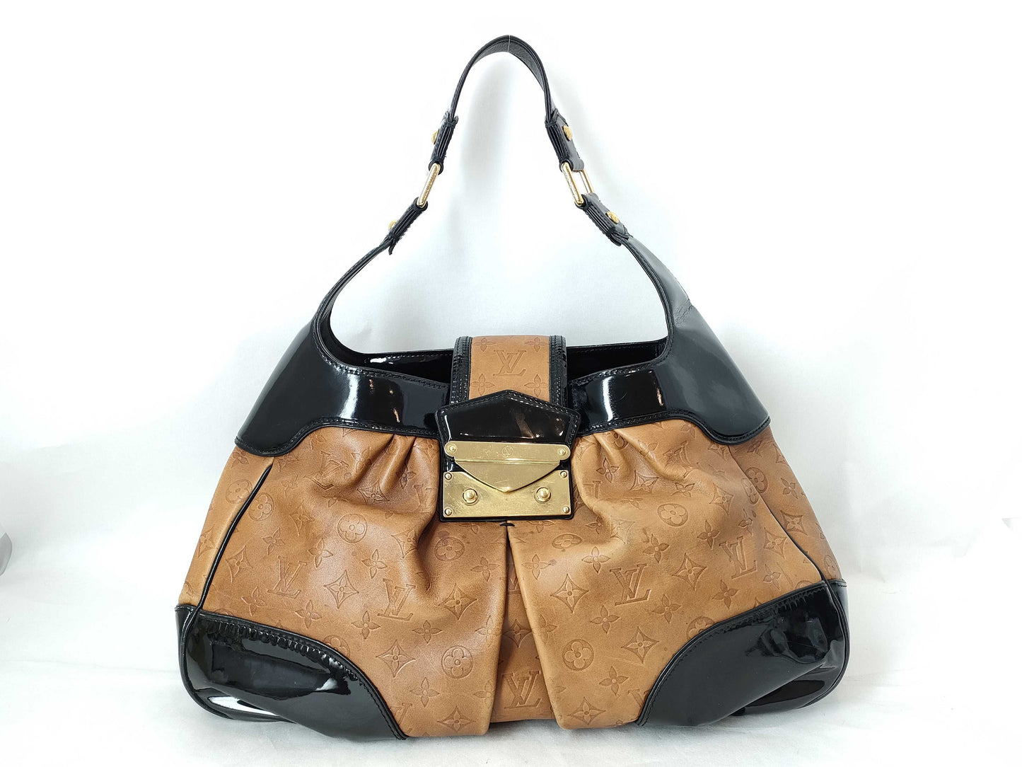 LOUIS VUITTON Monogram Embossed Bolly Black/Brown Handbag M95295 AR0086