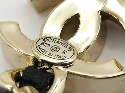 CHANEL Coco Mark Earrings, One Side, Metal, Leather, and Crystal, Gold and Black, B23K