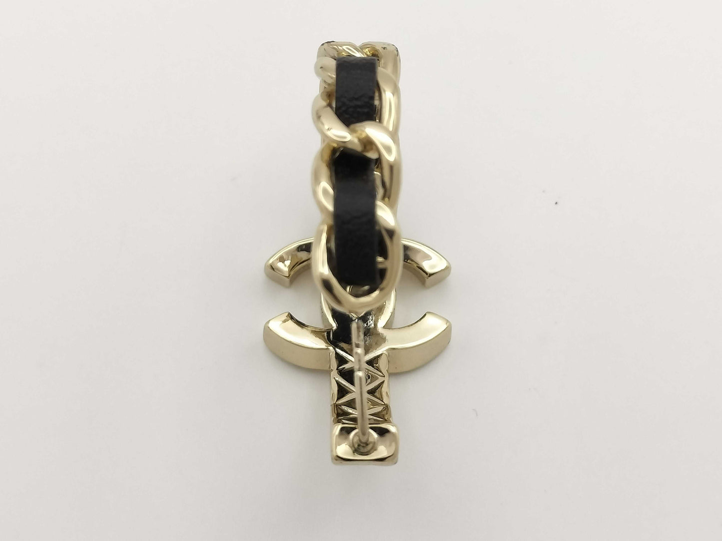 CHANEL Coco Mark Earrings, One Side, Metal, Leather, and Crystal, Gold and Black, B23K