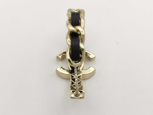 CHANEL Coco Mark Earrings, One Side, Metal, Leather, and Crystal, Gold and Black, B23K