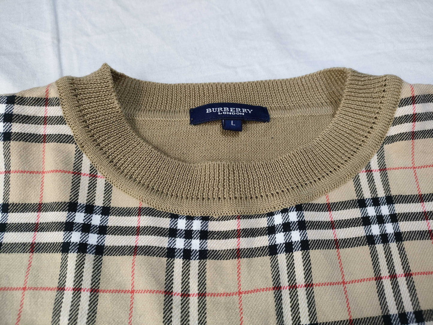 BURBERRY Novacheck Short Sleeve T-Shirt Women's Wool x Acrylic Beige #L Top