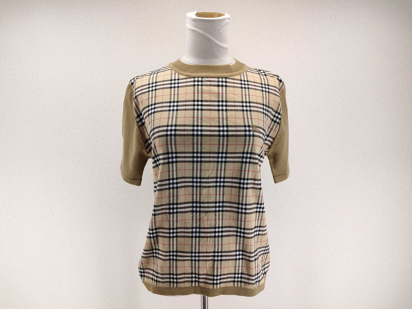 BURBERRY Novacheck Short Sleeve T-Shirt Women's Wool x Acrylic Beige #L Top