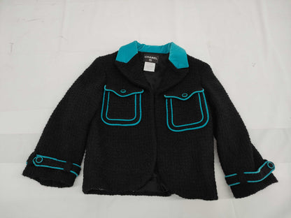 CHANEL Fall/Winter Wool Jacket, Black/Blue, #36 07A