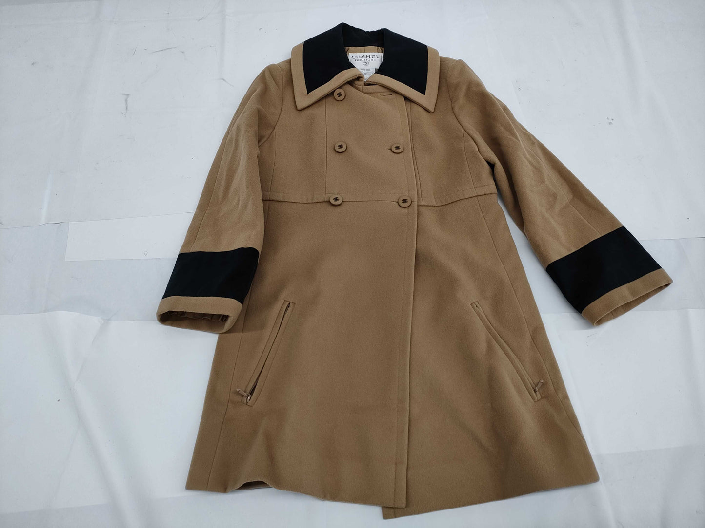 CHANEL Fall/Winter Wool Coat, Beige x Black, #36, 98A