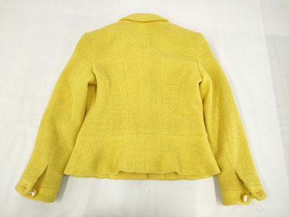 CHANEL Fall/Winter Jacket Tweed Mirror Button Wool Yellow Jacket