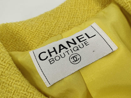 CHANEL Fall/Winter Jacket Tweed Mirror Button Wool Yellow Jacket
