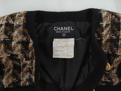 CHANEL Fall/Winter Jacket and Skirt Tweed Set, Wool and Acrylic, Black and Brown Multi, #34 Other Apparel