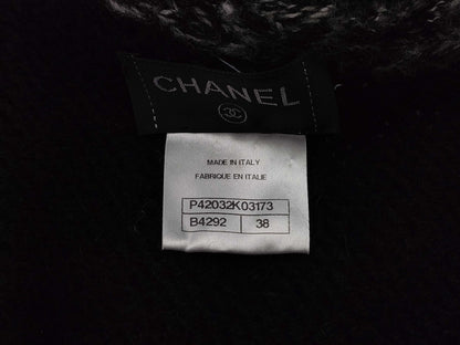 CHANEL Fall/Winter Knit Cardigan, Wool/Acrylic/Alpaca/Cashmere/Mohair/Nylon, Black/Gray, #38