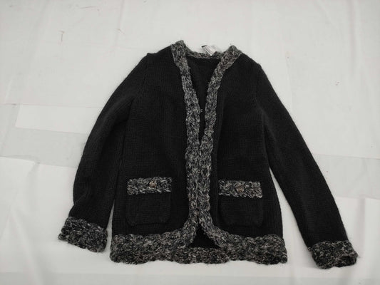 CHANEL Fall/Winter Knit Cardigan, Wool/Acrylic/Alpaca/Cashmere/Mohair/Nylon, Black/Gray, #38