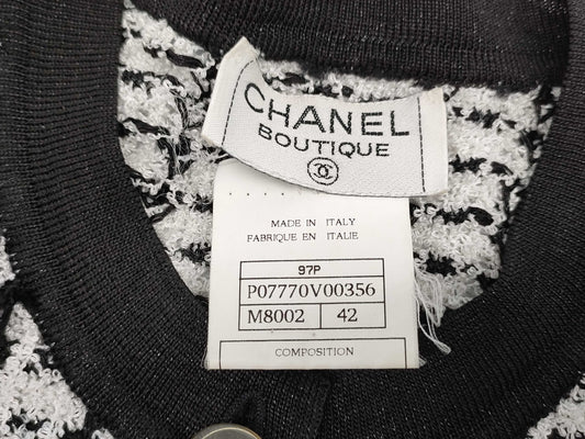 CHANEL Short Sleeve Cardigan Polyester x Acetate x Nylon White x Black #42 97P Other Apparel