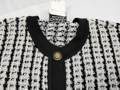 CHANEL Short Sleeve Cardigan Polyester x Acetate x Nylon White x Black #42 97P Other Apparel