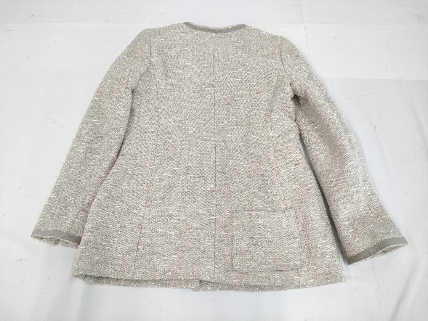 CHANEL Fall/Winter Tweed Jacket, Polyester/Rayon/Wool/Nylon, White/Silver, 99A Jacket