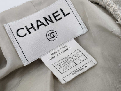 CHANEL Fall/Winter Tweed Jacket, Polyester/Rayon/Wool/Nylon, White/Silver, 99A Jacket