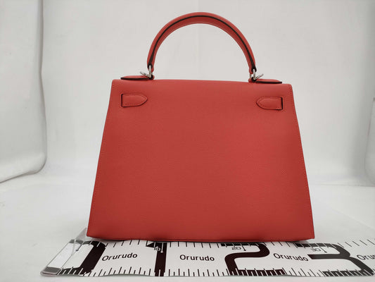HERMES Kelly 28 Handbag with Exterior Stitching, Epson Silver Hardware, K Stamp, and Hardware Seal