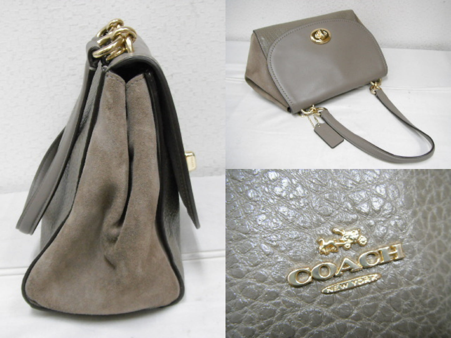 COACH Leather x Suede Leather Handbag with Shoulder F22348 Handbag