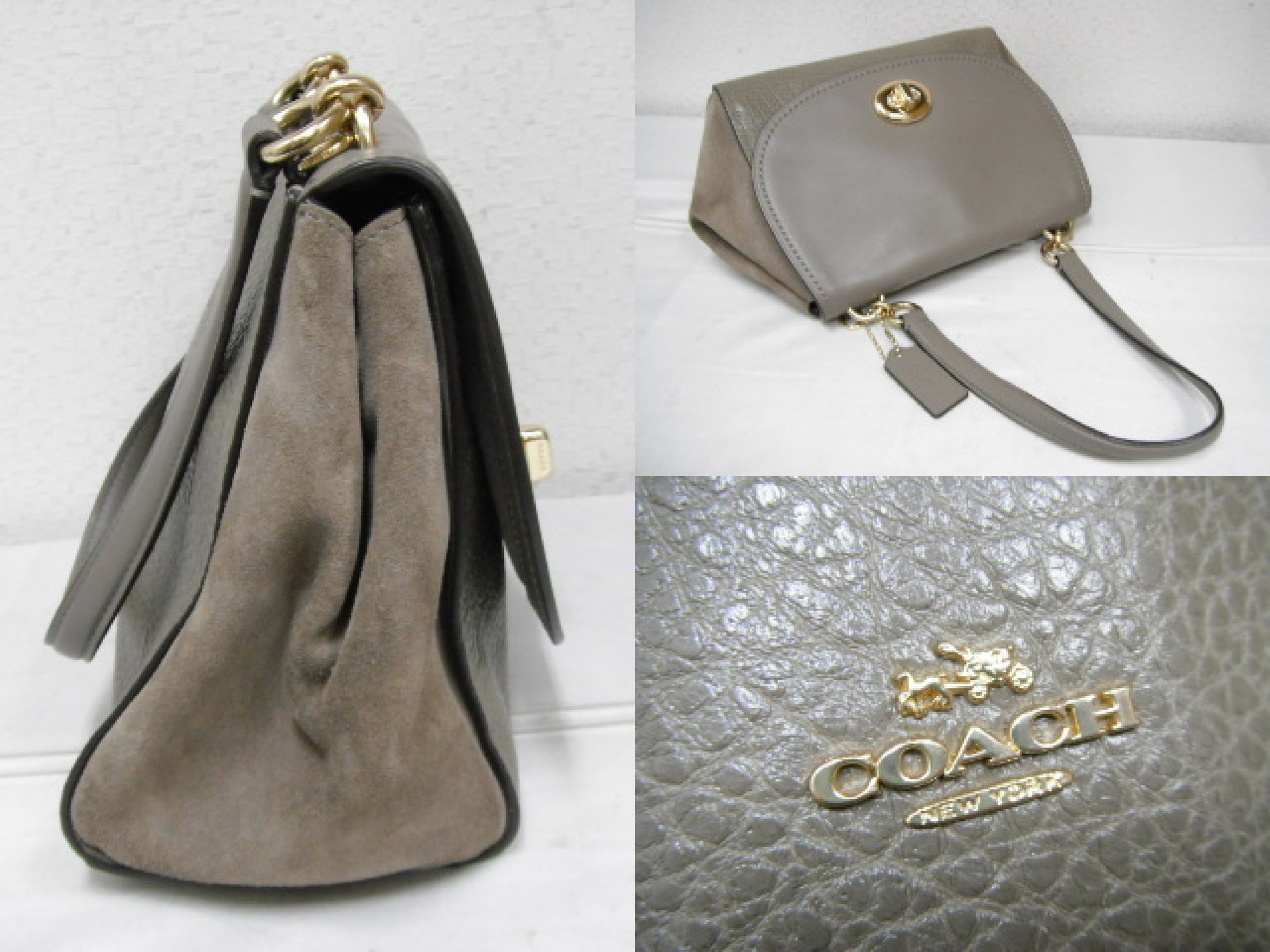 COACH Leather x Suede Leather Handbag with Shoulder F22348 Handbag