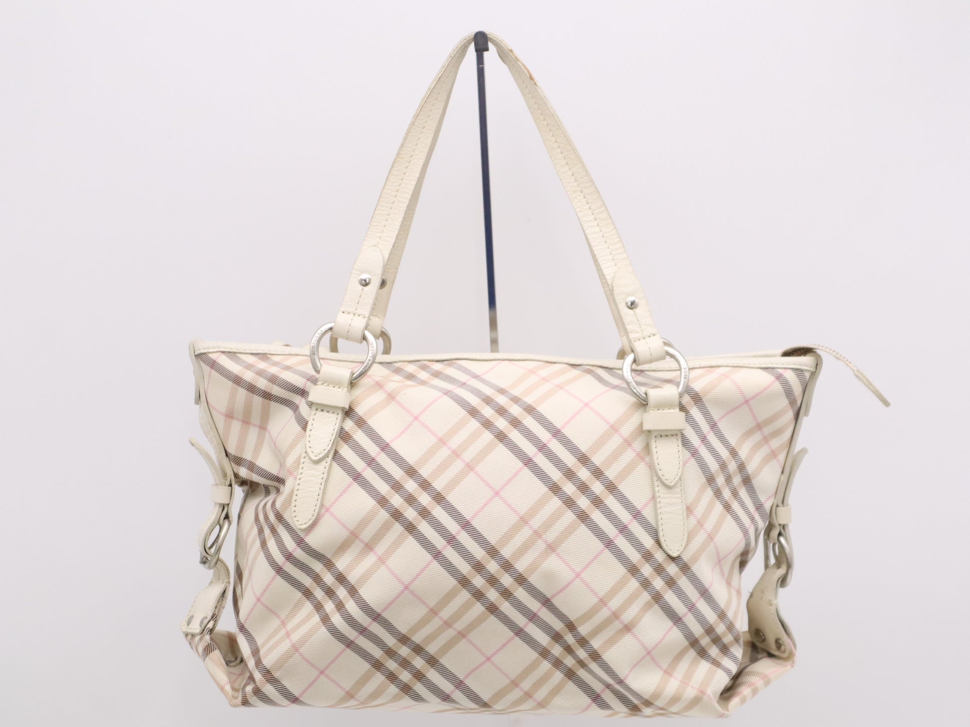 BURBERRY Canvas Leather Nova Check White Handbag