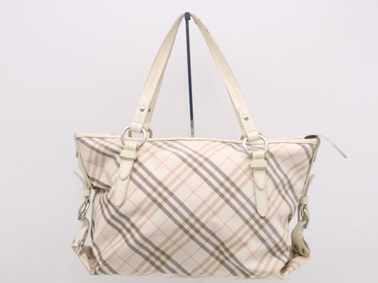 BURBERRY Canvas Leather Nova Check White Handbag
