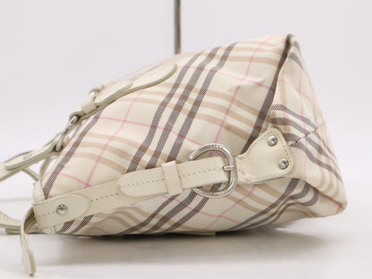 BURBERRY Canvas Leather Nova Check White Handbag