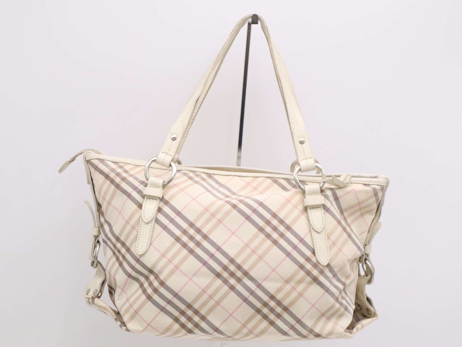BURBERRY Canvas Leather Nova Check White Handbag