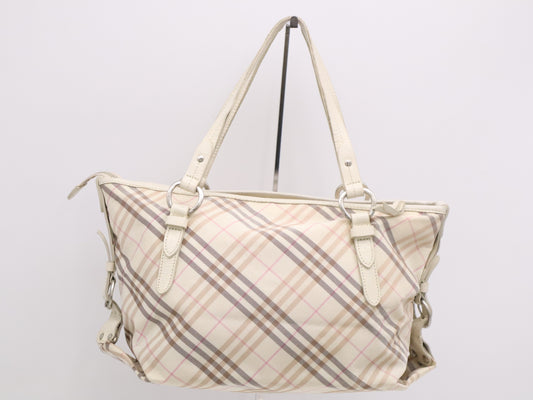 BURBERRY Canvas Leather Nova Check White Handbag