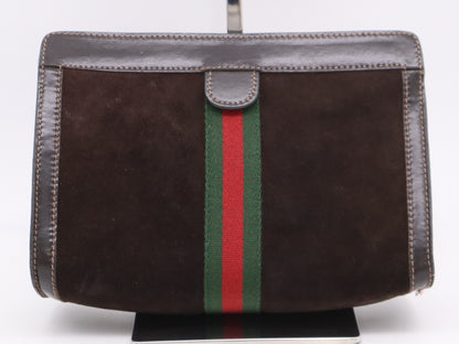 GUCCI Suede Leather Sherry Line Brown Second Bag