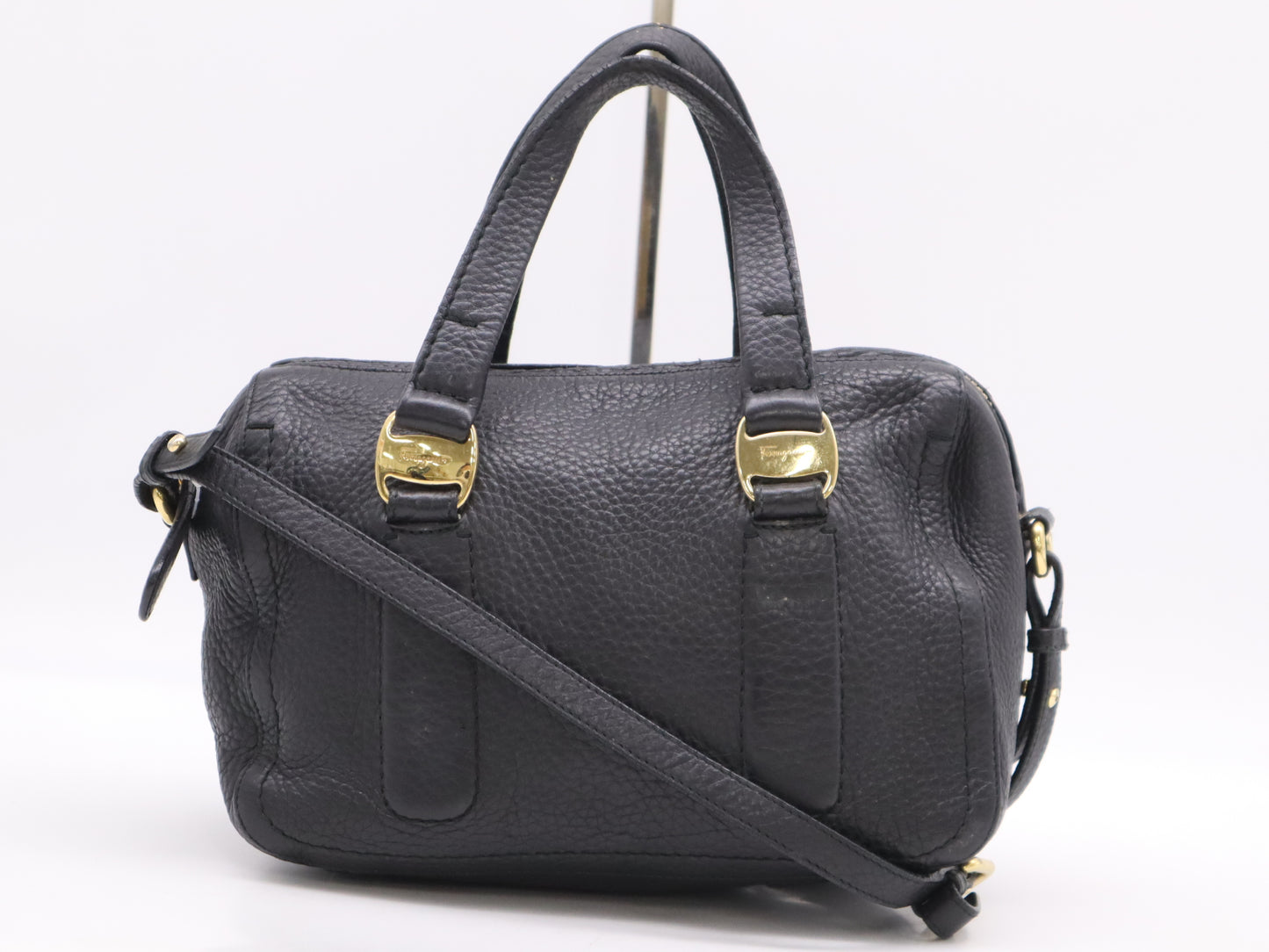 Salvatore Ferragamo Leather 2-Way Bag, Black, with Shoulder Strap, Handbag