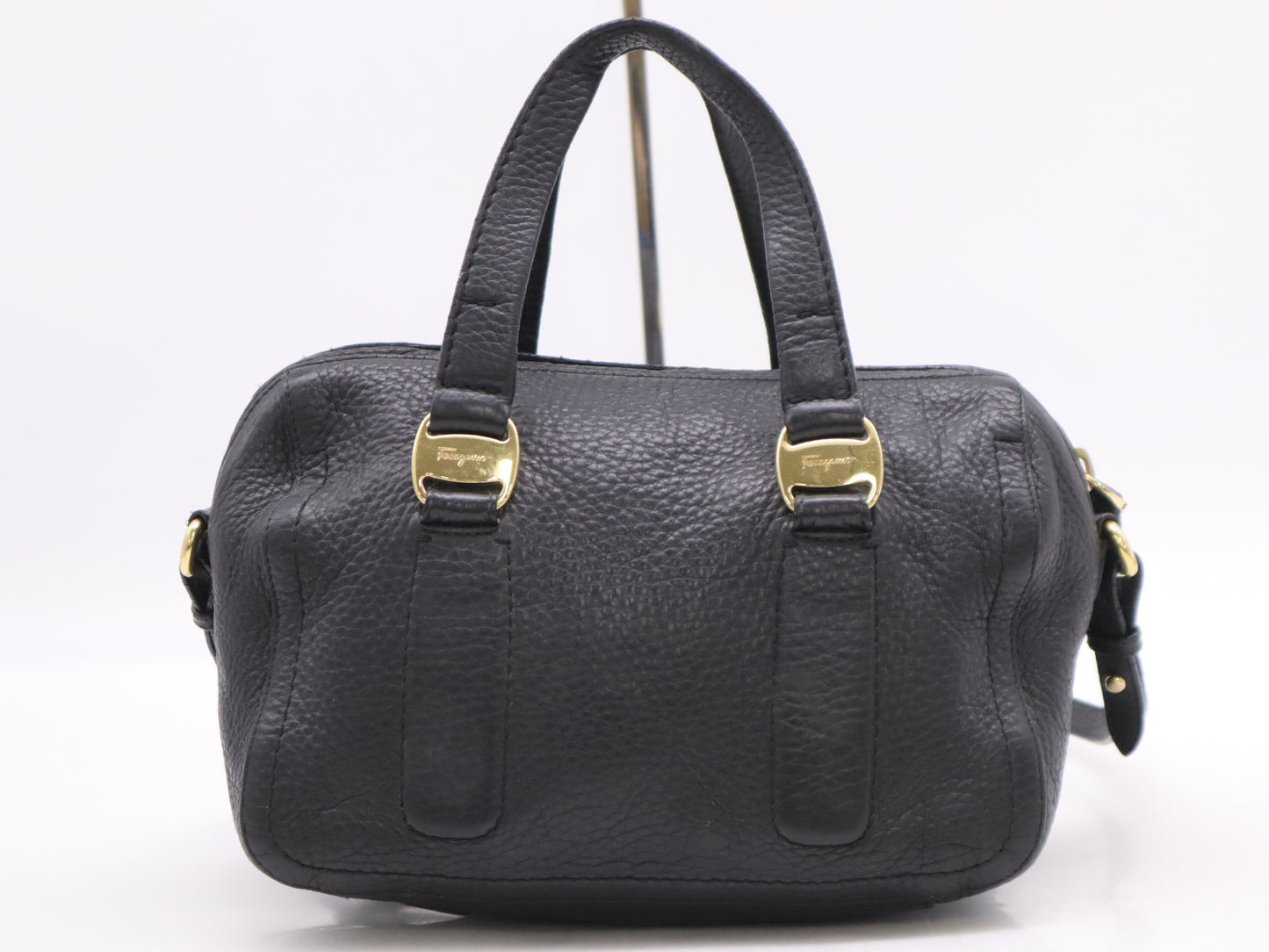 Salvatore Ferragamo Leather 2-Way Bag, Black, with Shoulder Strap, Handbag